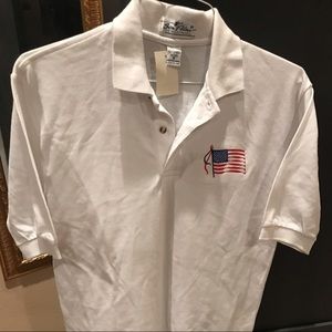 Men’s White Polo Shirt With Flag logo Size Small